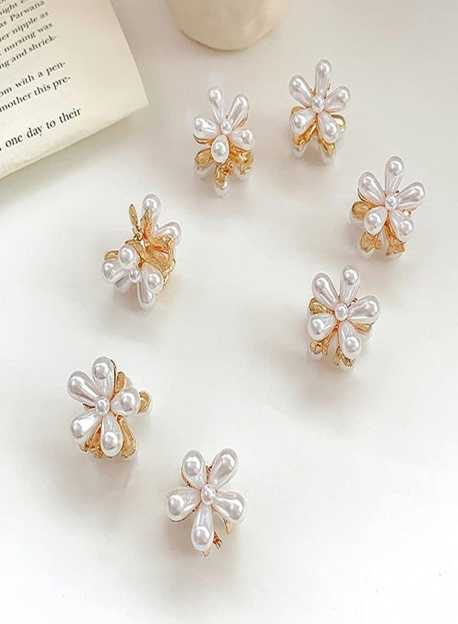 Bakefy-6 Small Pearl Hair Claw Clips Mini Crystal Flower Spring Floral Hair Clip Sweet Artificial Flower Crystal Claw Clip Decorative Flower Crystal Barrettes for Women's and Girls Hair - Image 2