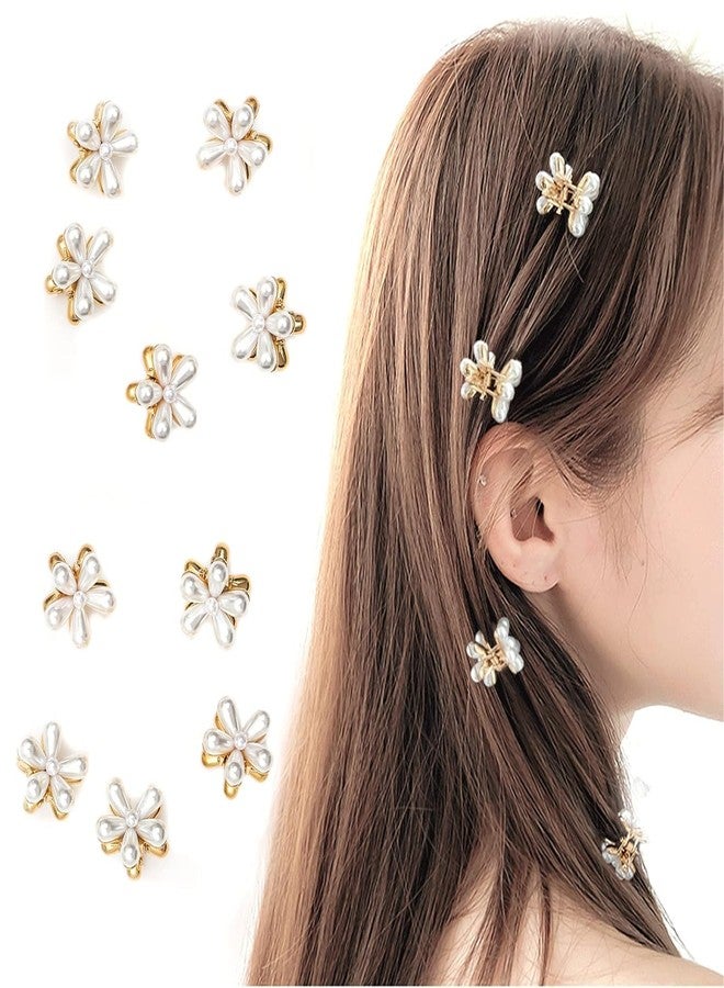 Bakefy-6 Small Pearl Hair Claw Clips Mini Crystal Flower Spring Floral Hair Clip Sweet Artificial Flower Crystal Claw Clip Decorative Flower Crystal Barrettes for Women's and Girls Hair - Image 1