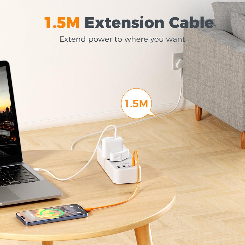 تيسان TESSAN 1.5M Extension Lead with PD 20W USB C Charger (4 USB Slots) - Image 4