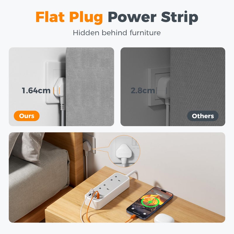 تيسان TESSAN 1.5M Extension Lead with PD 20W USB C Charger (4 USB Slots) - Image 5