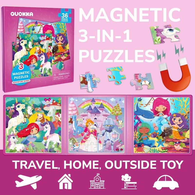 QUOKKA Magnetic Puzzles for Kids Ages 4-6 - 36 Pieces Sudoku Toddler Puzzles Ages 2-4 - Travel Games for Kids Ages 3-5 - Princess Unicorn Mermaid Toddler Travel Toys - Car Airplane Road Trip Games - Image 2