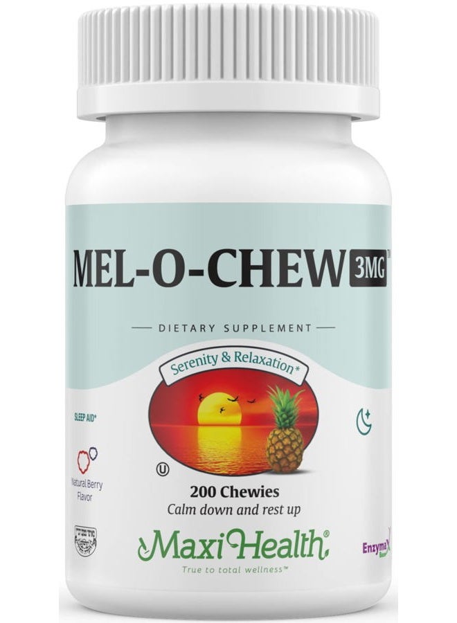 Maxi Health Extra-Strength Mel-O-Chew 3 MG Kosher Chewable Melatonin, Berry Flavor (200 Count) - Image 1