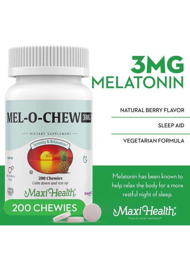 Maxi Health Extra-Strength Mel-O-Chew 3 MG Kosher Chewable Melatonin, Berry Flavor (200 Count) - Image 2