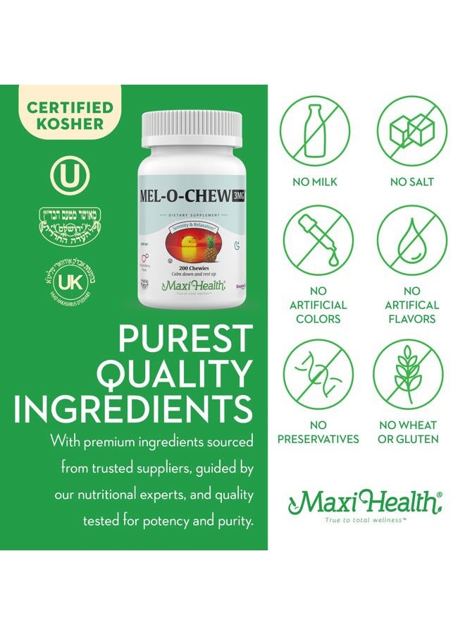 Maxi Health Extra-Strength Mel-O-Chew 3 MG Kosher Chewable Melatonin, Berry Flavor (200 Count) - Image 4