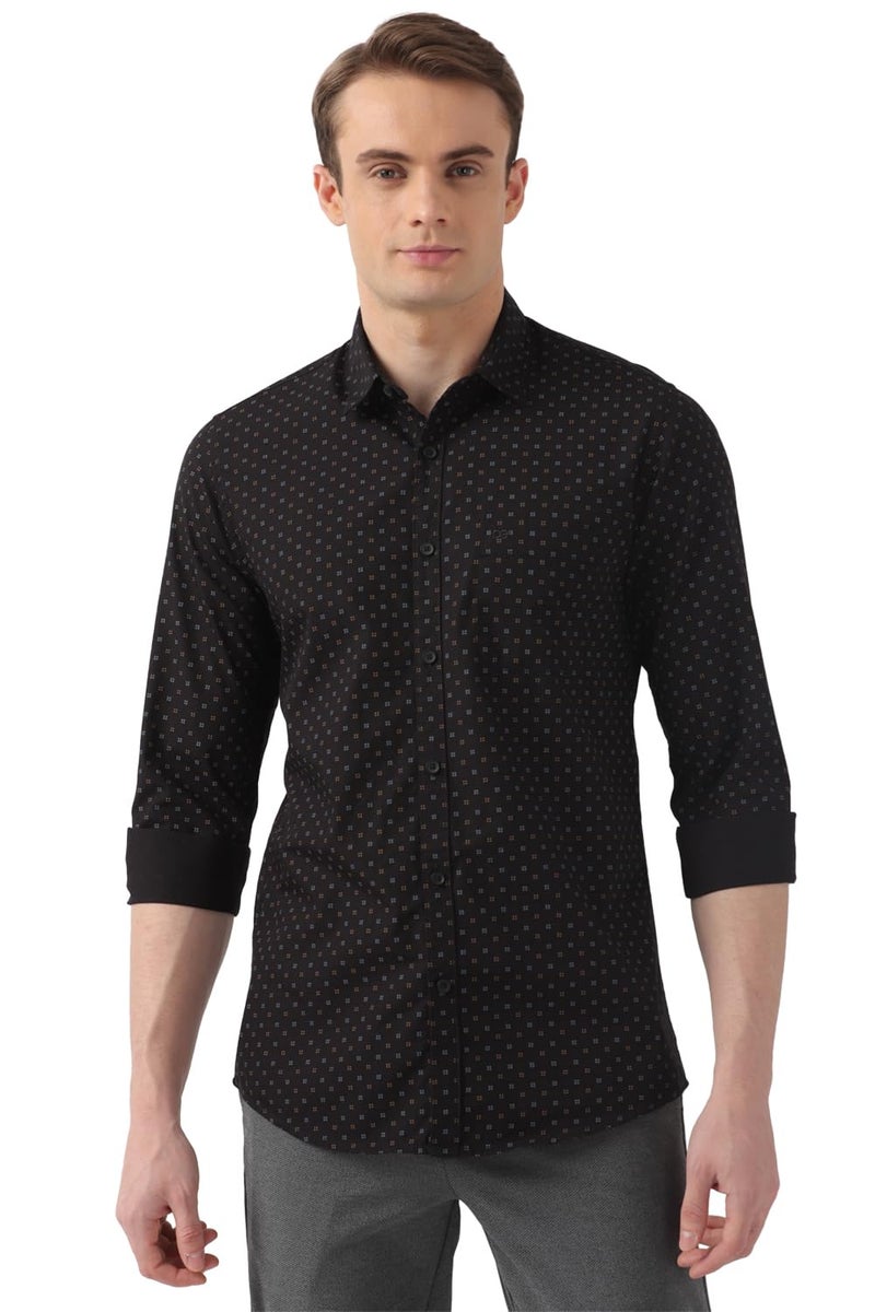 Peter England Men's Cotton Slim Fit Shirt (PCSFSSLPG34615_Black, 39 - Image 1