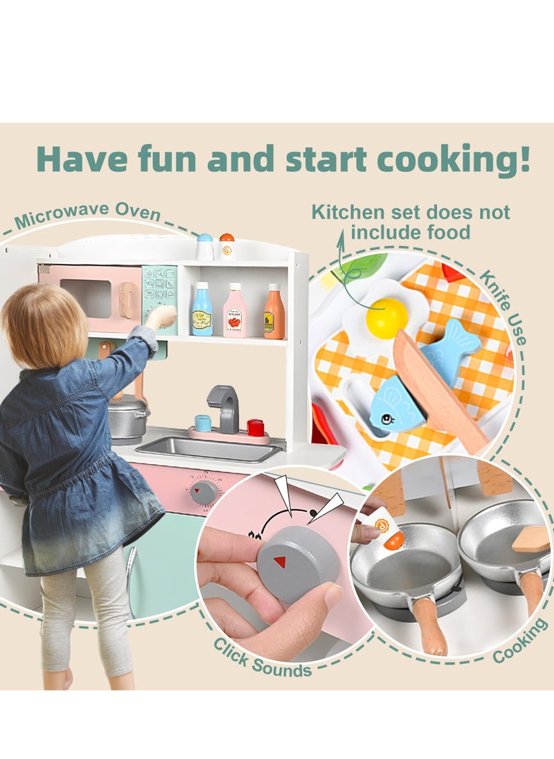 MaBaby Wooden Pretend Play Kitchen Set Toy Kitchen Set with Stove,Oven,Sink,Fridge and 11 Pcs Kitchen Playset Accessories, Play Kitchen Sets for Kids,Toddler Kitchen Playset Gifts  - Image 3