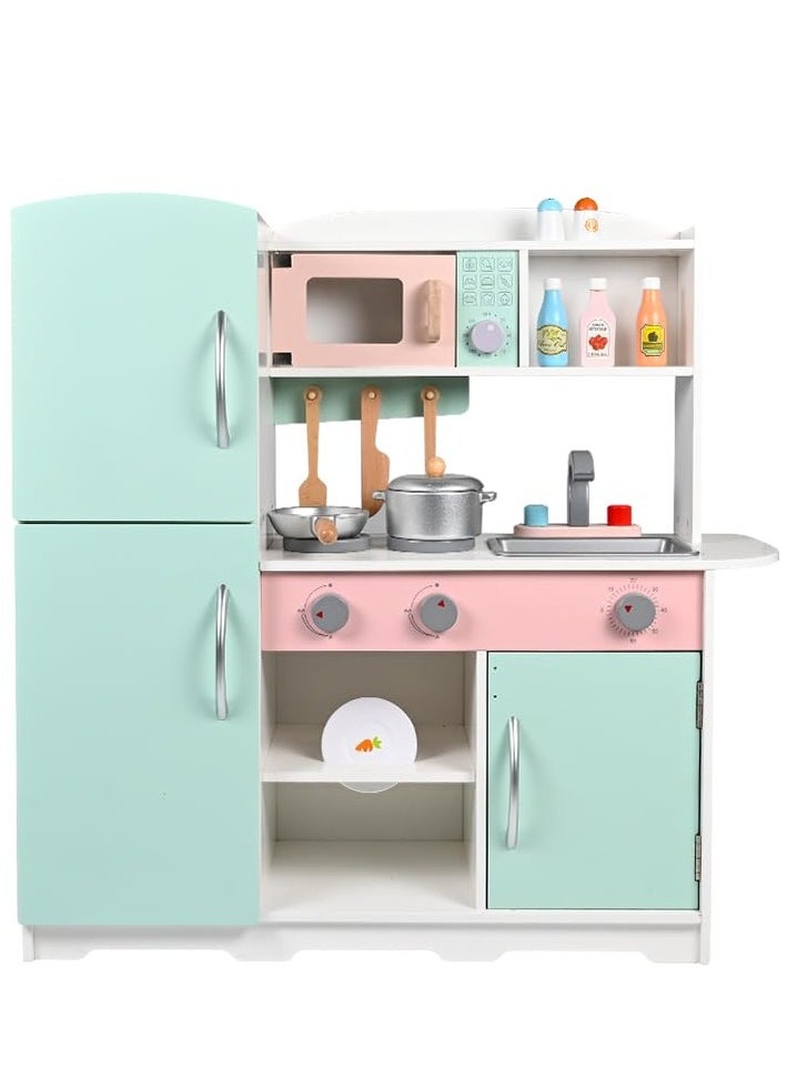 MaBaby Wooden Pretend Play Kitchen Set Toy Kitchen Set with Stove,Oven,Sink,Fridge and 11 Pcs Kitchen Playset Accessories, Play Kitchen Sets for Kids,Toddler Kitchen Playset Gifts  - Image 1
