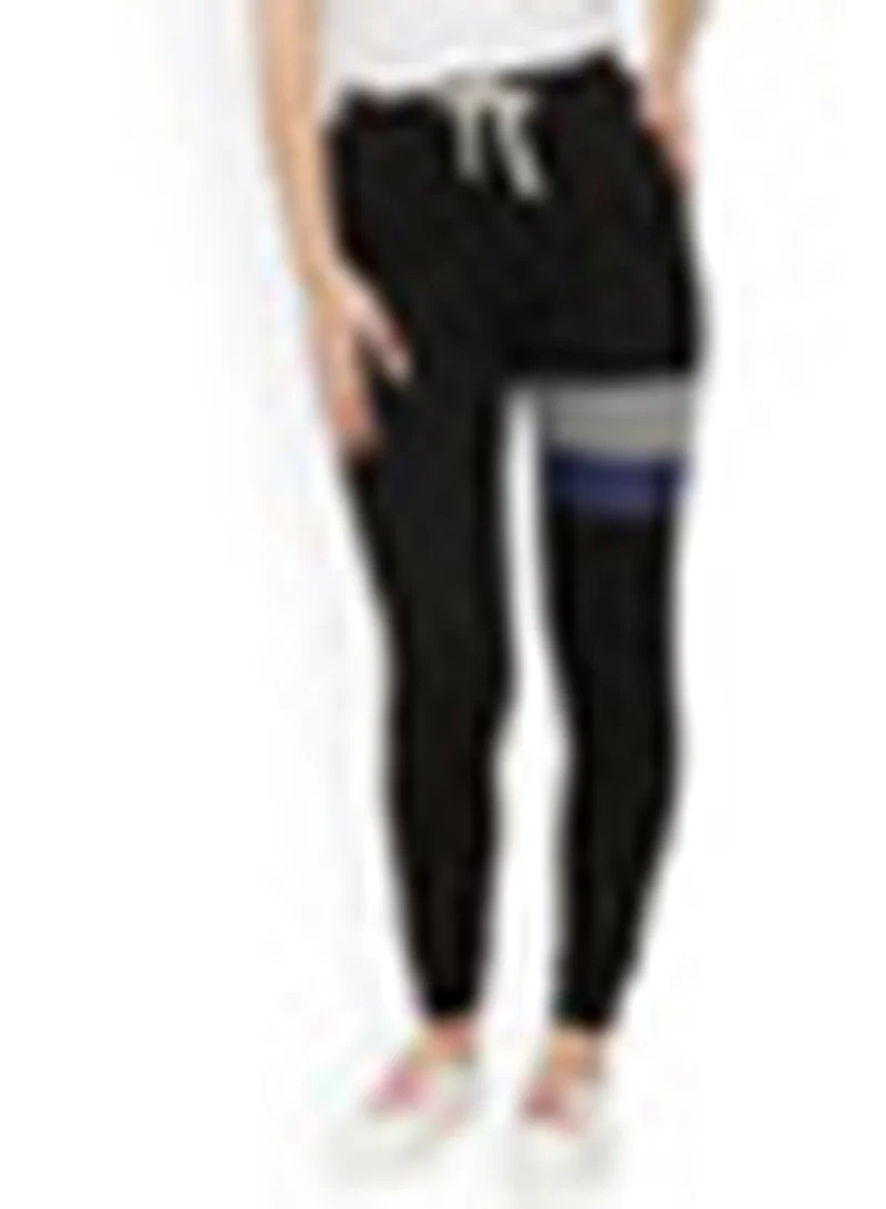 Campus Sutra Women's Onyx Black Asymmetrical-Panel Trackpants