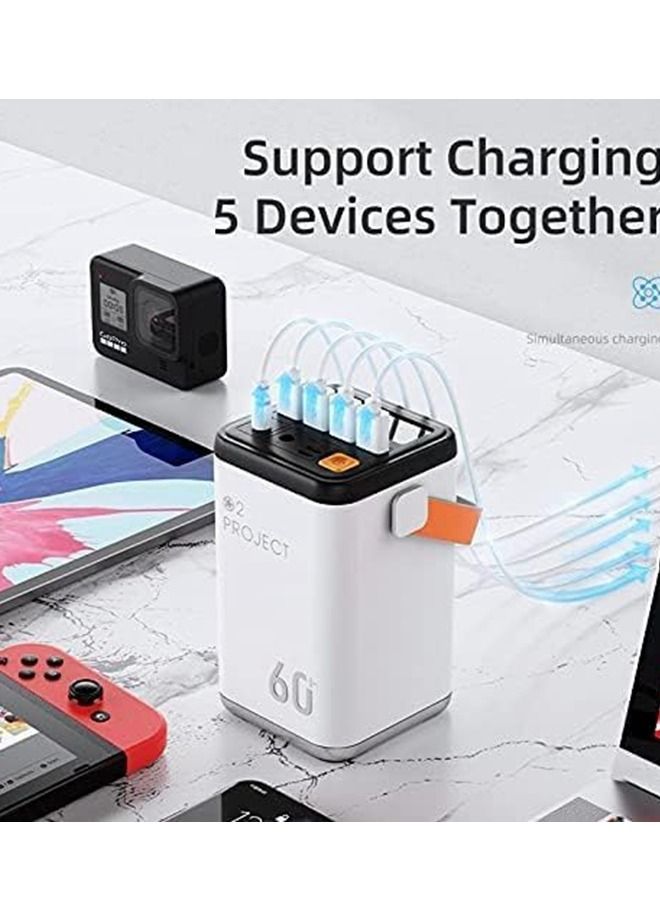 Power Bank 60000 mAh Quick Charge Power Bank Large Capacity Four USB Ports Mobile Power Bank Outdoor Portable 36 W Energy Storage Power Bank(White）  - Image 2