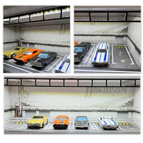 Bivitre 1/64 Diorama Display Case with LED Lights - Compatible with Hot Wheels Matchbox Mini GT Diecast Cars, for Model Car Display and Storage, Stackable Garage(Motor) - Image 2
