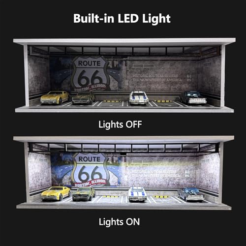 Bivitre 1/64 Diorama Display Case with LED Lights - Compatible with Hot Wheels Matchbox Mini GT Diecast Cars, for Model Car Display and Storage, Stackable Garage(Motor) - Image 3