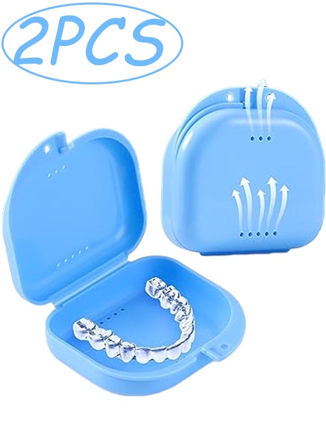 2 Pcs Orthodontic Retainer Case Retainer Case Denture Case with Ventilation Holes for Mouth Guard and Floss Keeps Dental Appliances Clean Home Travel Blue - Image 1