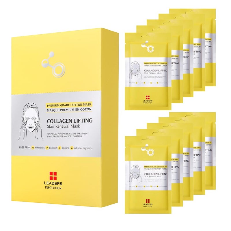 Leaders Insolution Collagen Lifting Skin Renewal Mask Marine Collagen for Firmness and Elasticity AntiWrinkle Sculpting Facial Sheet Hydrating Serum for Smooth Skin 10 Sheets