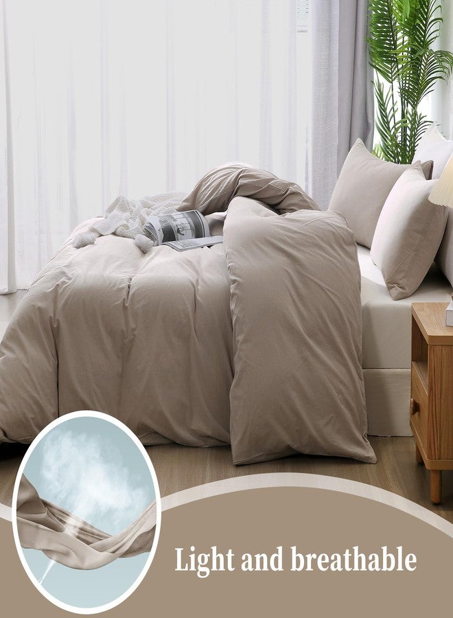 ATsense Duvet Cover California King Size, 100% Washed Cotton, Linen Feel, Tannish Linen Grey Comforter Cover, 3 Pieces Bedding Set, Soft and Breathable, Premium Luxury Hotel Style, Farmhouse Style - Image 3