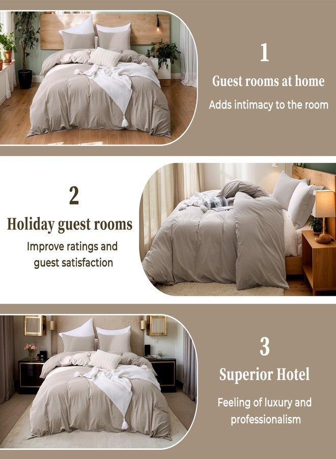 ATsense Duvet Cover California King Size, 100% Washed Cotton, Linen Feel, Tannish Linen Grey Comforter Cover, 3 Pieces Bedding Set, Soft and Breathable, Premium Luxury Hotel Style, Farmhouse Style - Image 4