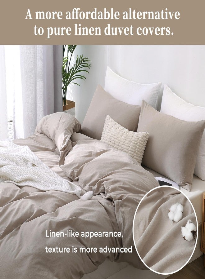 ATsense Duvet Cover California King Size, 100% Washed Cotton, Linen Feel, Tannish Linen Grey Comforter Cover, 3 Pieces Bedding Set, Soft and Breathable, Premium Luxury Hotel Style, Farmhouse Style - Image 2