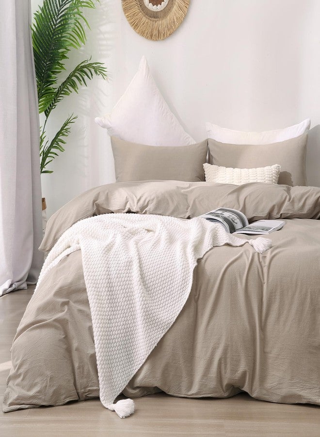 ATsense Duvet Cover California King Size, 100% Washed Cotton, Linen Feel, Tannish Linen Grey Comforter Cover, 3 Pieces Bedding Set, Soft and Breathable, Premium Luxury Hotel Style, Farmhouse Style - Image 1
