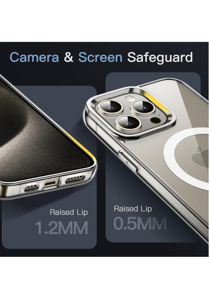 حومة جراب Magsafe لهاتف iPhone 15 Pro Max يدعم الشحن اللاسلكي ومقاوم للاصفرار ومضاد للخدش وغطاء مغناطيسي لهاتف Apple iPhone 15 Pro Max شفاف - Image 5