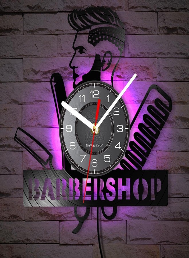 Timethink 12 Inch Barber Shop LED Wall Clock with 7 Colors Changing, Vintage Decorative Analog Black Vinyl Record Wall Clock Silent Quartz Non Ticking for Barber Shop Decor Hairdressers Gifts - Image 3