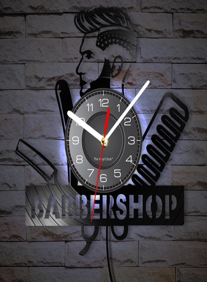 Timethink 12 Inch Barber Shop LED Wall Clock with 7 Colors Changing, Vintage Decorative Analog Black Vinyl Record Wall Clock Silent Quartz Non Ticking for Barber Shop Decor Hairdressers Gifts - Image 4
