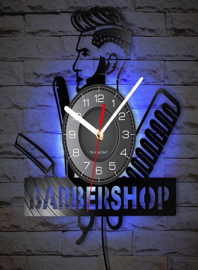Timethink 12 Inch Barber Shop LED Wall Clock with 7 Colors Changing, Vintage Decorative Analog Black Vinyl Record Wall Clock Silent Quartz Non Ticking for Barber Shop Decor Hairdressers Gifts - Image 1