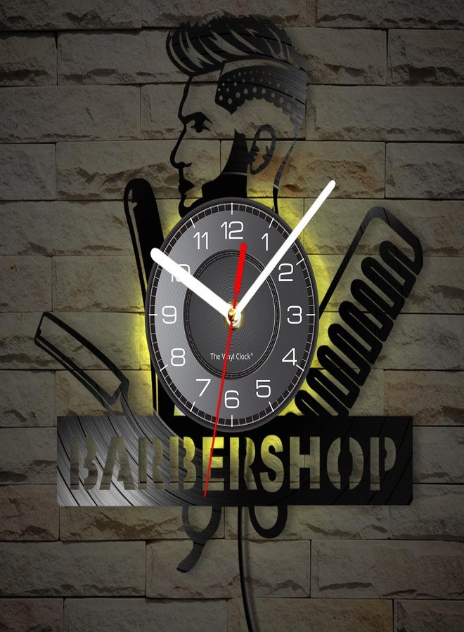 Timethink 12 Inch Barber Shop LED Wall Clock with 7 Colors Changing, Vintage Decorative Analog Black Vinyl Record Wall Clock Silent Quartz Non Ticking for Barber Shop Decor Hairdressers Gifts - Image 5