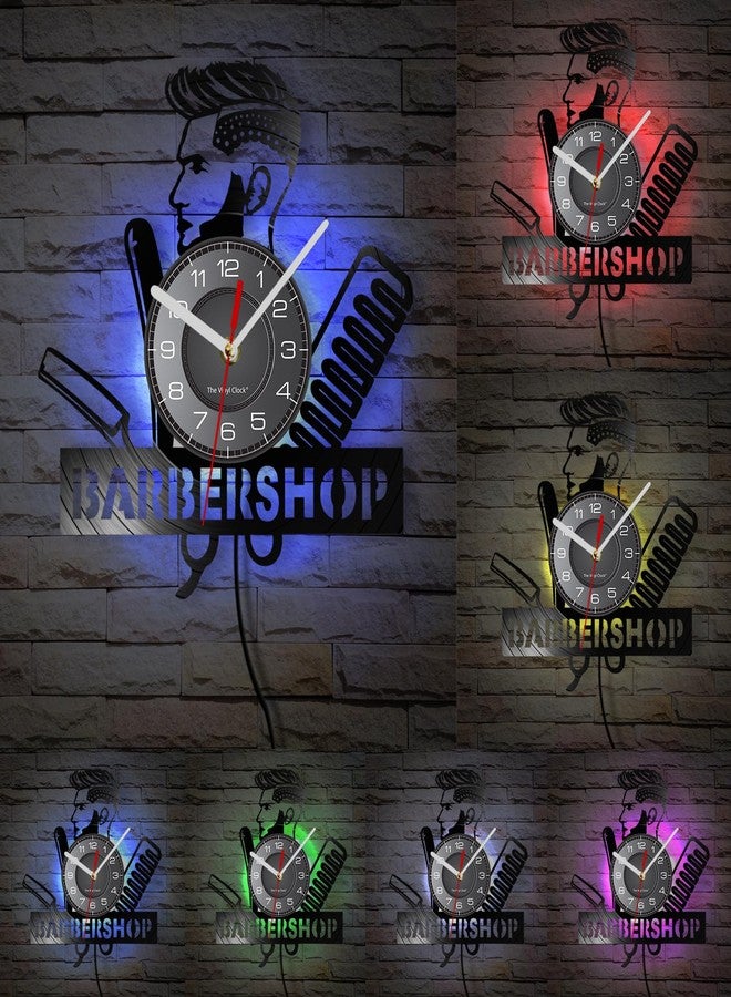 Timethink 12 Inch Barber Shop LED Wall Clock with 7 Colors Changing, Vintage Decorative Analog Black Vinyl Record Wall Clock Silent Quartz Non Ticking for Barber Shop Decor Hairdressers Gifts - Image 2