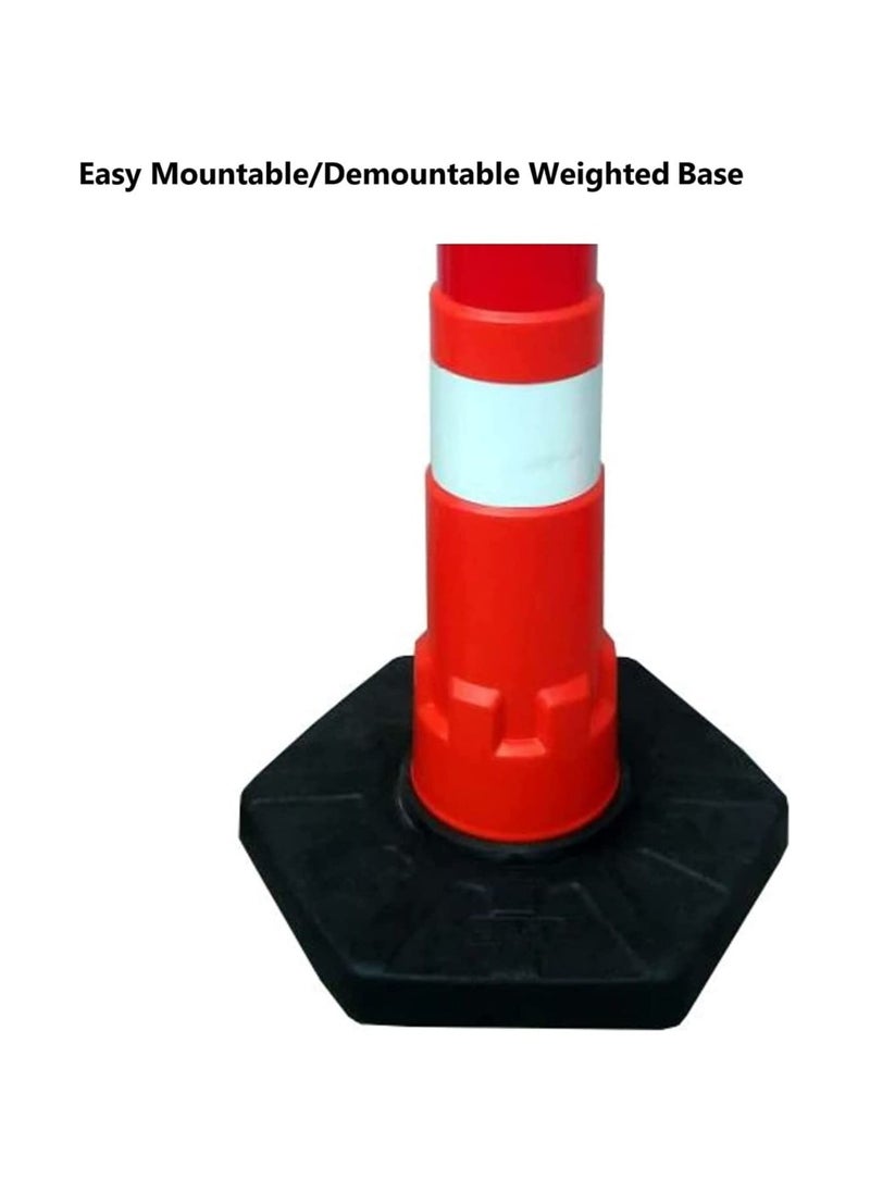 BERRY Stackable Warning Channelizer Post 110x1200mm – Bendable Red Reflective Traffic Delineator Post with PVC Weighted Base, Freestanding Safety Bollard