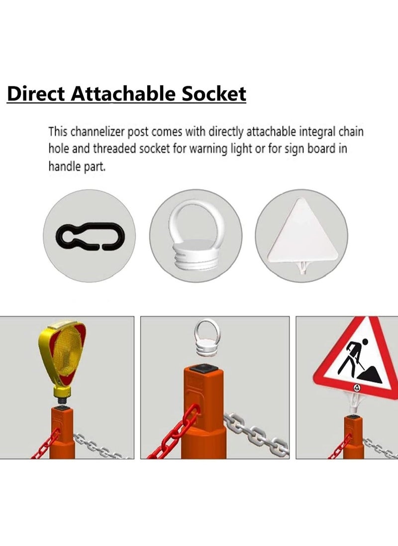 BERRY Stackable Warning Channelizer Post 110x1200mm – Bendable Red Reflective Traffic Delineator Post with PVC Weighted Base, Freestanding Safety Bollard