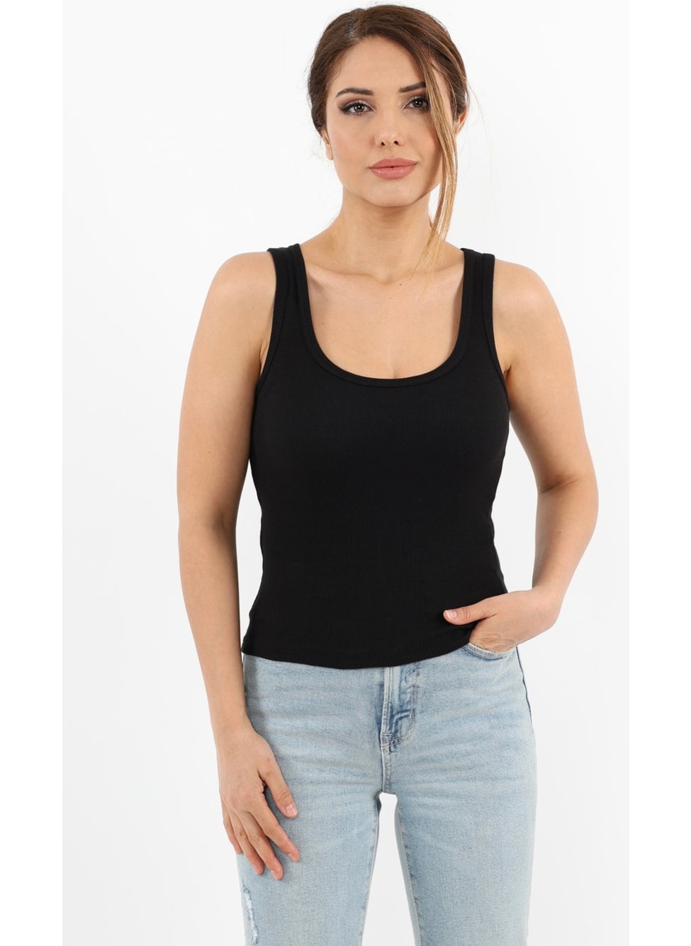 Ritnice - Women's Cotton Premium Set of 3 Cream White Black Cotton Basic Ribbed Undershirt - Image 1