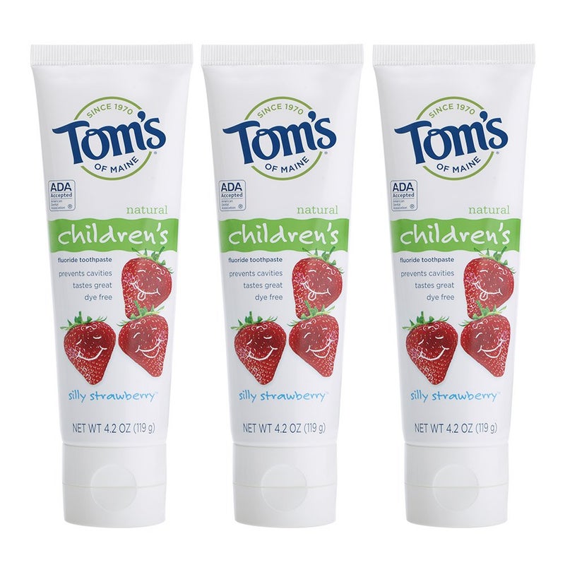 Tom's of Maine Anticavity Fluoride Children's Toothpaste, Kids Toothpaste, Natural Toothpaste, Silly Strawberry, 4.2 Ounce , 3 Count (Pack of 1) - Image 1