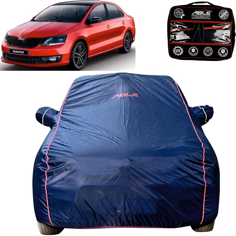 Able Parashuit Blue WR Series Car Body Cover with Mirror Pockets and Driver Door Zipper Compatible for Skoda Rapid New (2016 to Till Now Model) - Image 1