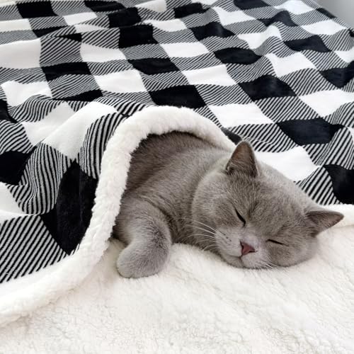 PU MEI Sherpa Fleece Throw Blanket 60" x 80" Reversible Plush Fluffy Large Big Blanket Lattice Flannel Blankets for All Season Use, Black and White - Image 5