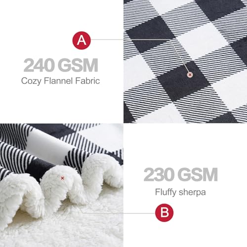 PU MEI Sherpa Fleece Throw Blanket 60" x 80" Reversible Plush Fluffy Large Big Blanket Lattice Flannel Blankets for All Season Use, Black and White - Image 4