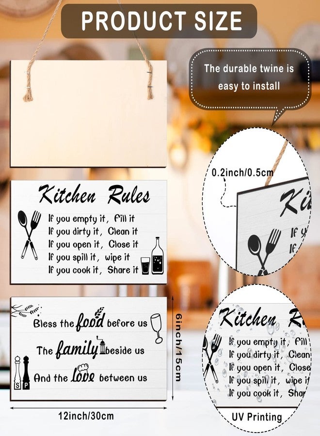 Yinder 2 Pcs Kitchen Rules Wall Decor Farmhouse Kitchen Sign Wooden Dining Room Decor Black and White Hanging for Rustic Modern Bathroom Christmas - Image 2