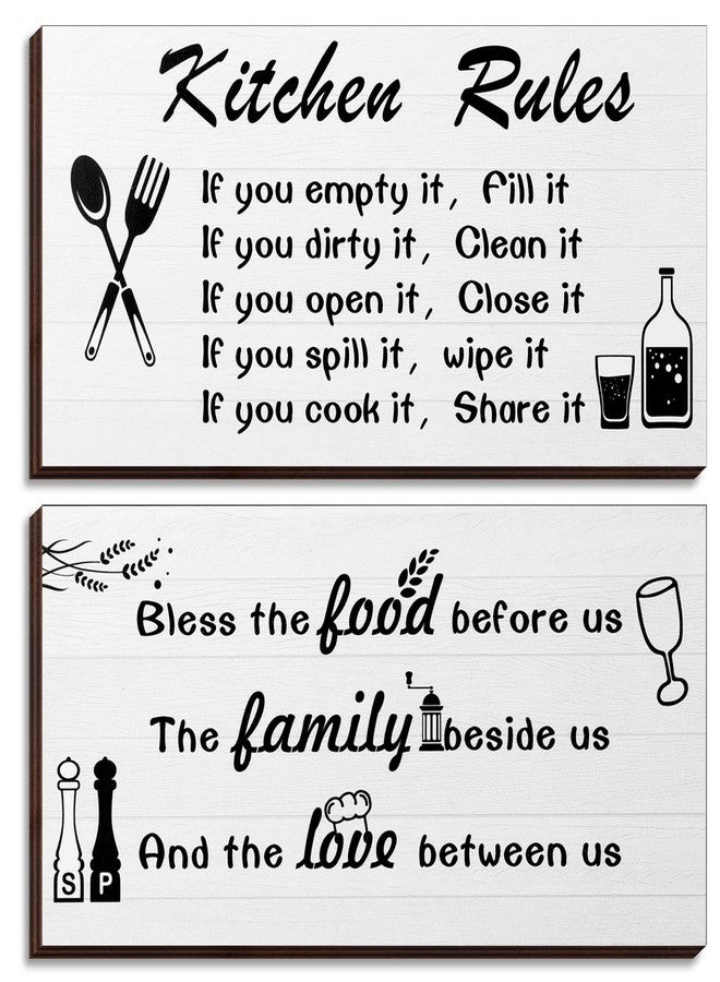 Yinder 2 Pcs Kitchen Rules Wall Decor Farmhouse Kitchen Sign Wooden Dining Room Decor Black and White Hanging for Rustic Modern Bathroom Christmas - Image 1