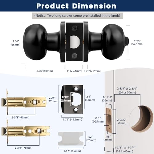 Orger 10 Pack Matte Black Privacy Door Knobs Interior, Classic Round Shape Bedroom Doorknobs with Lock, Keyless Modern Design Door Lockset for Bathroom and Bedroom - Image 2
