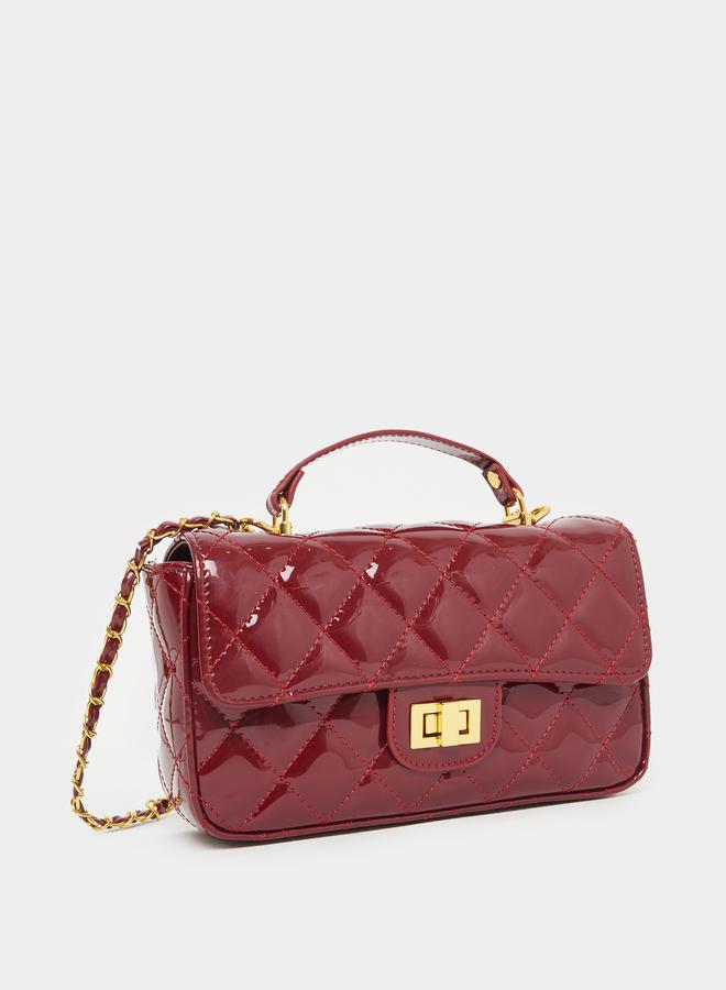 Styli Quilted Patent Handbag with Turn Lock Closure - Image 1