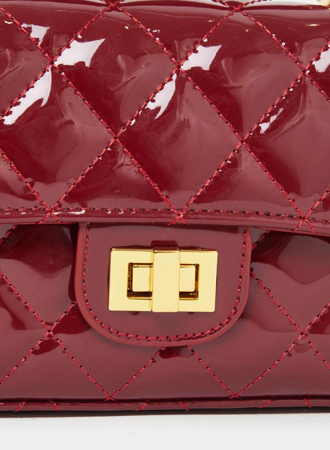 Styli Quilted Patent Handbag with Turn Lock Closure - Image 3