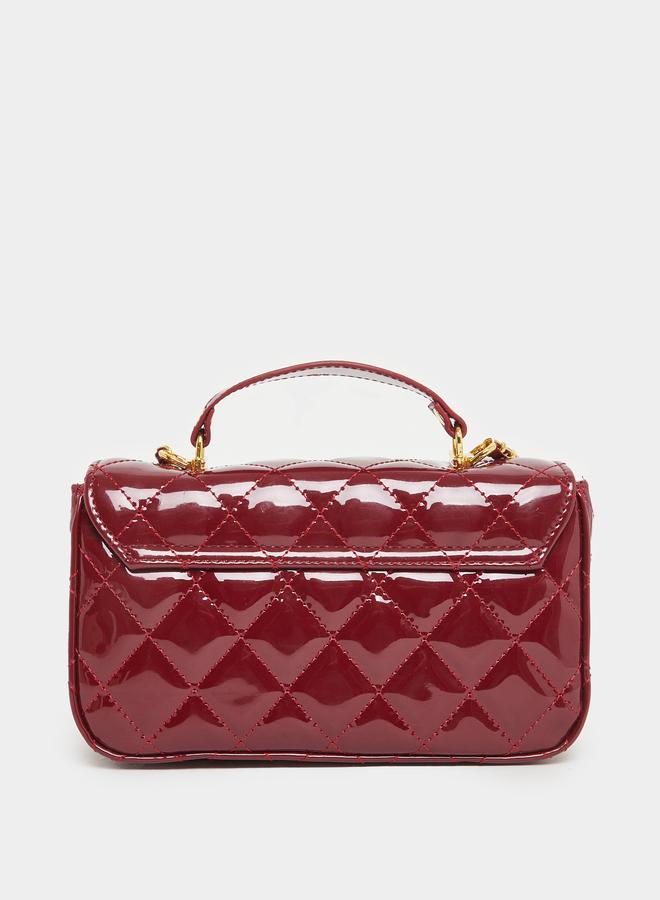 Styli Quilted Patent Handbag with Turn Lock Closure - Image 2