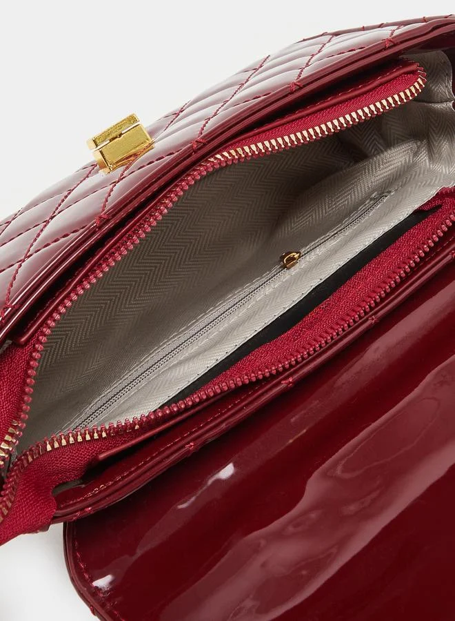 Styli Styli Quilted Patent Handbag with Turn Lock Closure