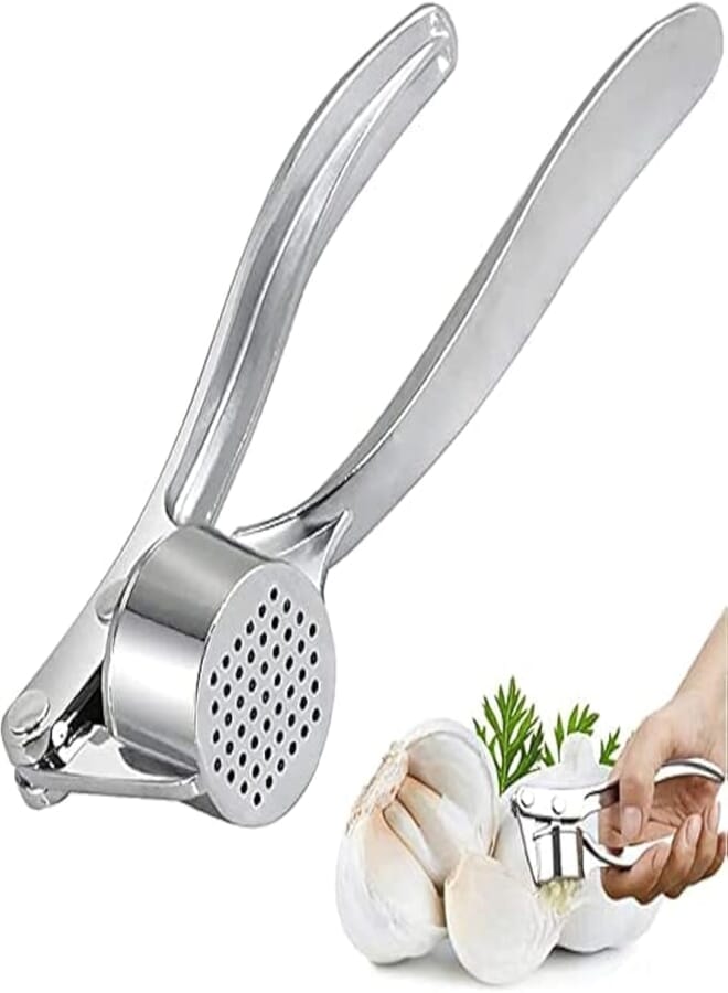 YOi Garlic Crusher Presser Garlic Press Multi-Function Manual Portable Stainless Steel Garlic Presser Curved Squeeze Press Garlic Chopper Garlic Cutter Chopper for Kitchen (Silver)