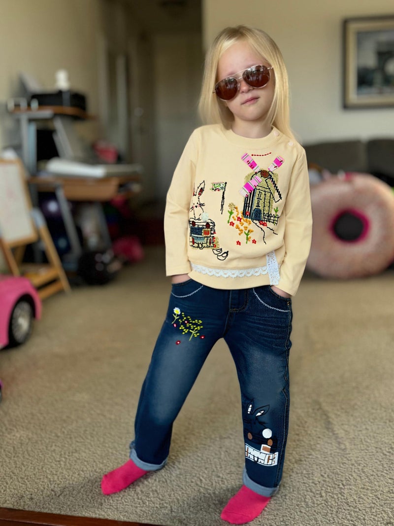 MAXIMGR Toddler Girl Clothes Baby Girl Outfits Cute Long Sleeve Cartoon Top + Jeans Pants Fall Winter Girls Clothing Sets - Image 3
