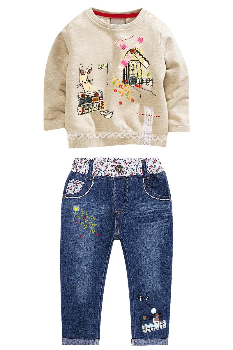 MAXIMGR Toddler Girl Clothes Baby Girl Outfits Cute Long Sleeve Cartoon Top + Jeans Pants Fall Winter Girls Clothing Sets - Image 1