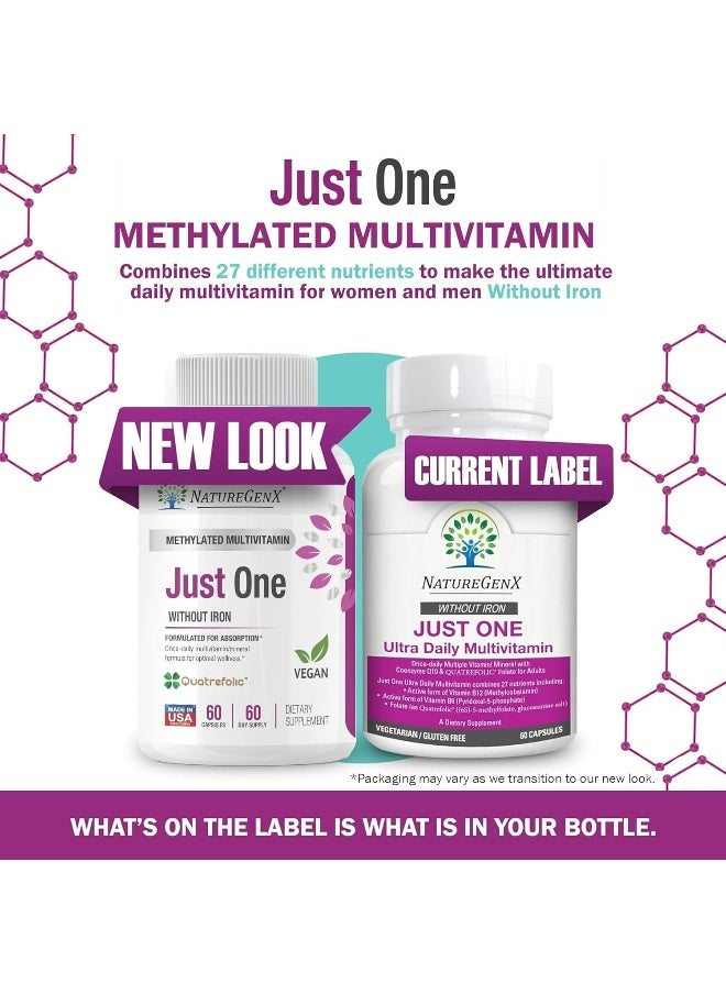 NatureGenX Just One Daily Methylated Multivitamin - 60 Caps Pure Methyl B12, Methylfolate Mthfr Support Supplement Iron Free Methylated Vitamins For Men & Women 2 Months Supply Gluten Free  - Image 2