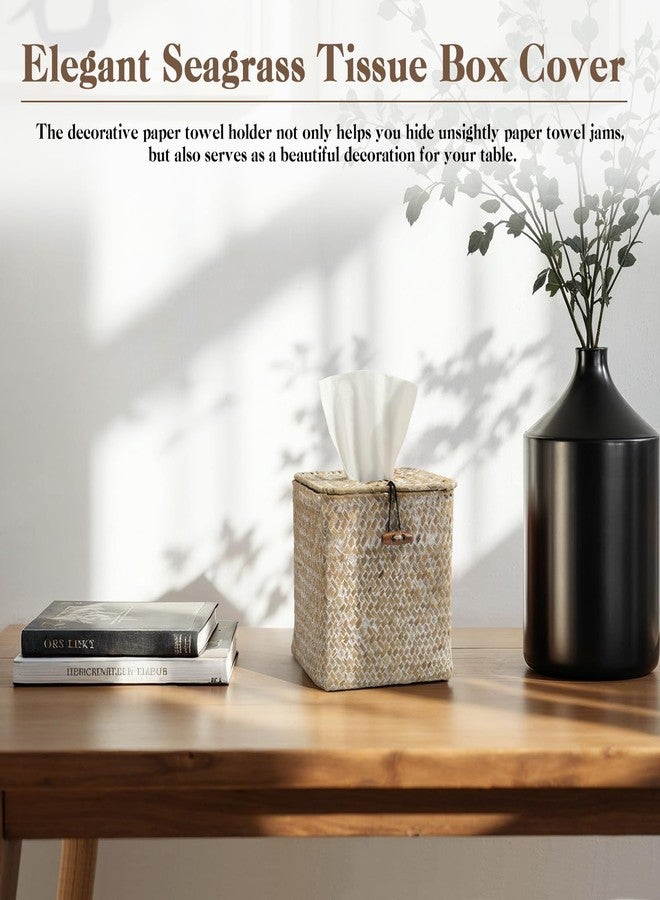 VZZNN 4 Pack Seagrass Tissue Box Cover Square Woven Tissue Box Holder Square Boho Decor Tissue Holder with Lid Farmhouse Tissue Box Cover for Toilet Bathroom Living Room Kitchen Bedroom Office Dorm - Image 5