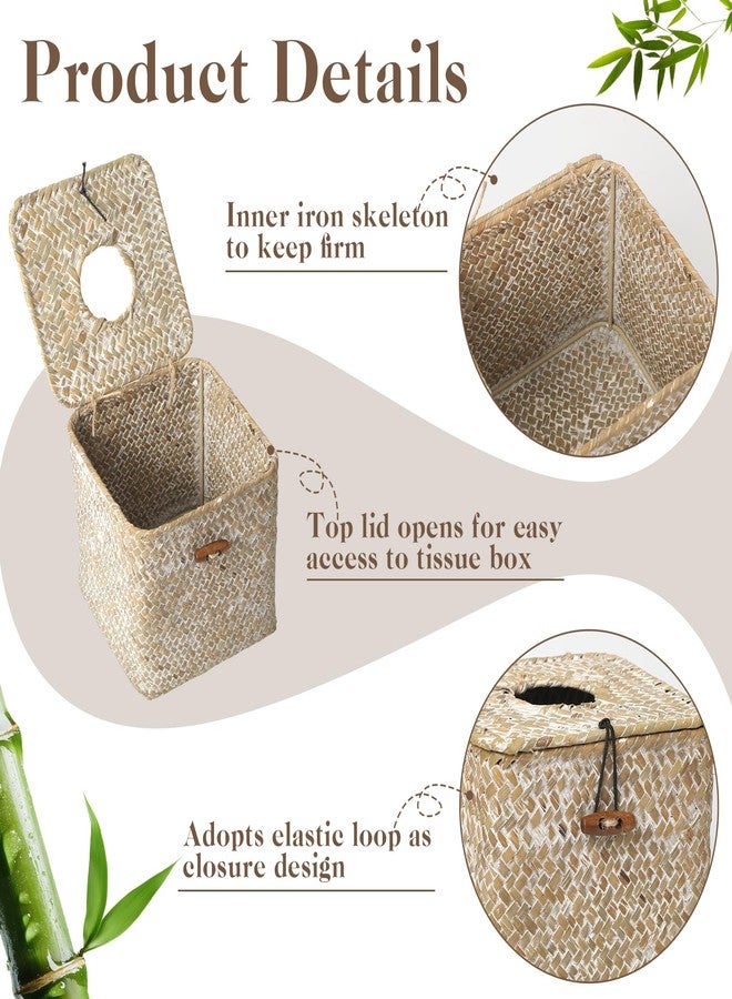 VZZNN 4 Pack Seagrass Tissue Box Cover Square Woven Tissue Box Holder Square Boho Decor Tissue Holder with Lid Farmhouse Tissue Box Cover for Toilet Bathroom Living Room Kitchen Bedroom Office Dorm - Image 4