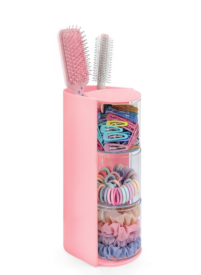 neotidy Hair Accessories Organizer with Hair Brush Holder, Rotating Hair Tie Product Organizer for Girls, 3-Tier Makeup Brush Holder for Clips, Bows & Brushes (Pink, 3-Tier) - Image 1