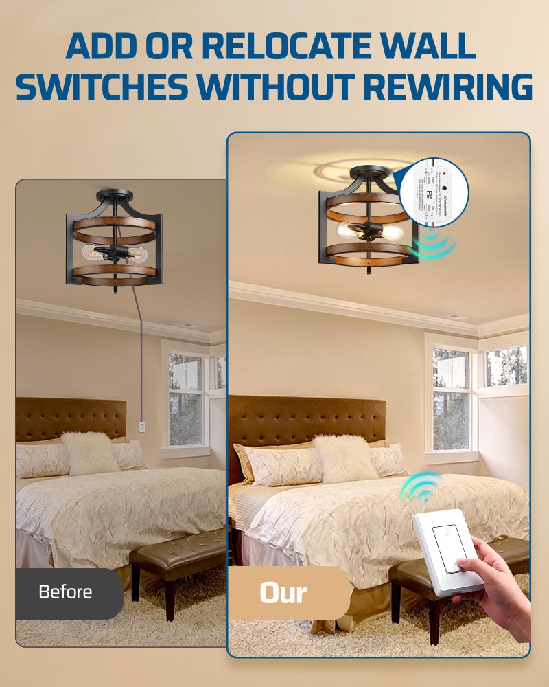 DEWENWILS Wireless Remote Light Switch, Expandable Wireless Wall Switch Kit, No Wiring, No WiFi, 100 Ft RF Range, Programmable, Remote Control Light Fixture for Lamps, Ceiling Lights, Fans - Image 3
