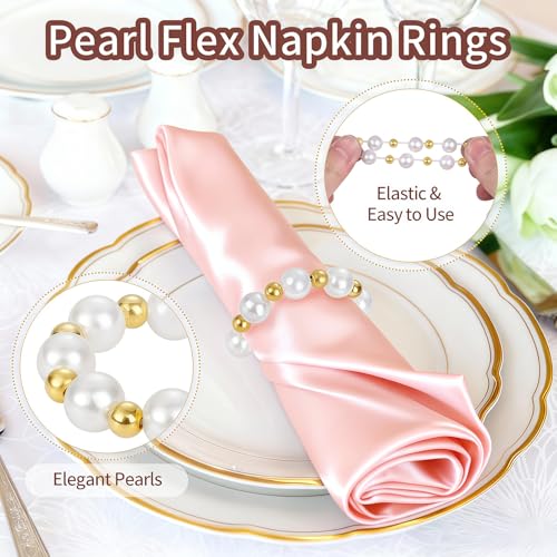 Suswillhit Pearl Napkin Rings Set of 12, Handmade Imitation Pearl Napkin Rings, Napkin Holder Tabletop Decor for Dinning Table Setting, Party, Wedding, Family Gatherings (Gold) - Image 3